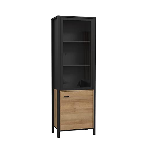 DEINE TANTE EMMA HRKV711-M197 HIGH Rock Riviera Eiche Nb. / Schwarz Vitrine Hochschrank Anbauwand Highboard ca. 65 x 194 x 40 cm von Forte