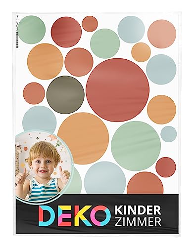 DEKO KINDERZIMMER Wandsticker Kreise Punkte für Kinderzimmer 120 Stück Wandtattoo Babyzimmer Klebepunkte Dots in Rot Gelb Mint Set Wandaufkleber Wanddeko DK1000A-11 von DEKO KINDERZIMMER