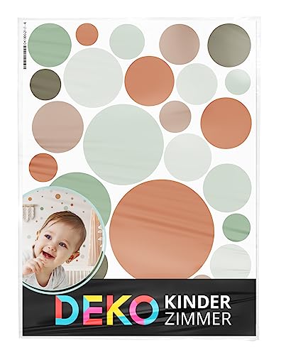 DEKO KINDERZIMMER Wandsticker Punkte Dots für Babyzimmer 120 Stück Kinderzimmer Wandtattoo Kreise Klebepunkte in Braun Mint Grau Set Selbstklebende Wandaufkleber DK1000A-21 von DEKO KINDERZIMMER