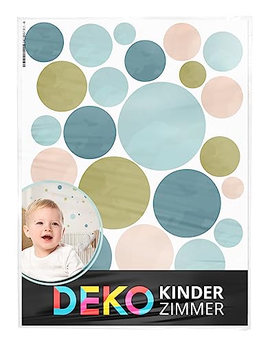 DEKO KINDERZIMMER Wandsticker Punkte Kreise für Babyzimmer 120 Stück Wandtattoo für Kinderzimmer Klebepunkte in Hellblau Beige Grün Set Wandaufkleber Dots DK1000A-13 von DEKO KINDERZIMMER