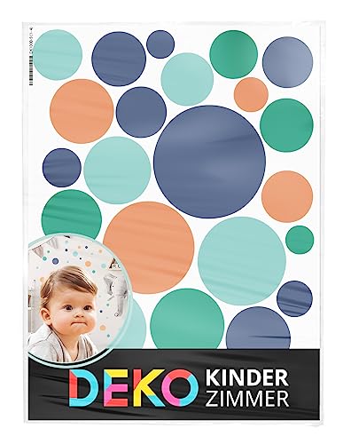 DEKO KINDERZIMMER Wandsticker Punkte für Babyzimmer 120 Stück Wandtattoo Kreise Dots Klebepunkte in Mint Blau Gelb Set Kinderzimmer Wandaufkleber DK1000A-05 von DEKO KINDERZIMMER