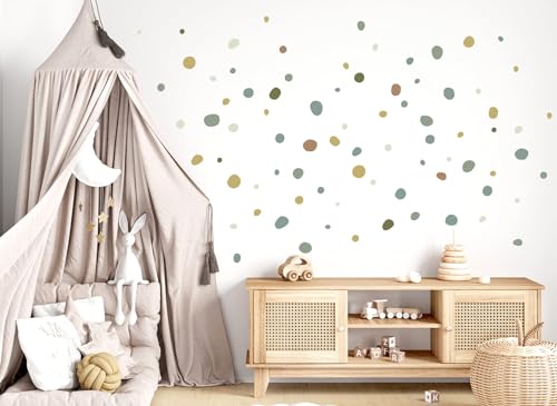 Deko Kinderzimmer Wandsticker Tupfen 92 Stück Kinderzimmer Wandtattoo Dots grün braun mint Babyzimmer Kreise Klebepunkte Wandaufkleber DK1009-2 von DEKO KINDERZIMMER