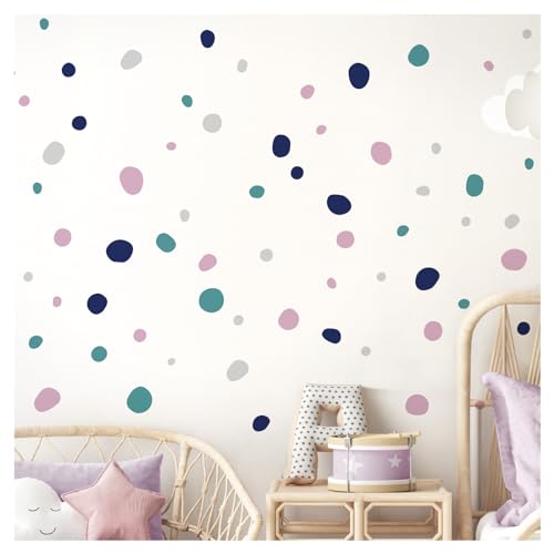 Deko Kinderzimmer Wandsticker Tupfen 92 Stück für Kinderzimmer Klebepunkte blau rosa mint Wandtattoo Babyzimmer Wandaufkleber Dots Kreise DK1008 von DEKO KINDERZIMMER