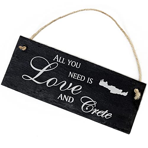 Schiefertafel Deko Insel Kreta Schild 22 x 8 cm - All you need is Love and Crete - Wanddeko Dekoration Türschild von DEKO-LANDO