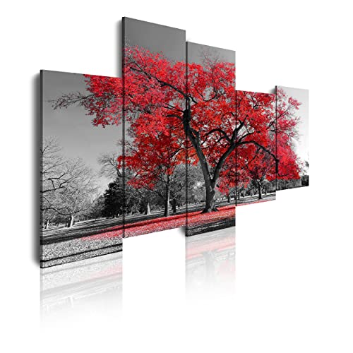 DekoArte 16 - Modernes Bild, digitalisierter Kunstdruck | Dekoratives Bild für den Salon oder das Schlafzimer | Landschaft | Rote Bäume | Natur | 5 Teile, 150 x 95 cm von DekoArte