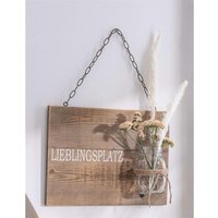 Schild Lieblingsplatz aus recyceltem Holz mit Glasvase, Wanddeko mit Schriftzug, Wandschmuck, Wandbild von DEKOLEIDENSCHAFT