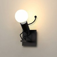 Wandleuchte Kind Kreative Eisen-Figurine Wandlampe E27 Basis Für Schlafzimmer, Wohnzimmer, Flur, Diele Schwarz von DELAVEEK