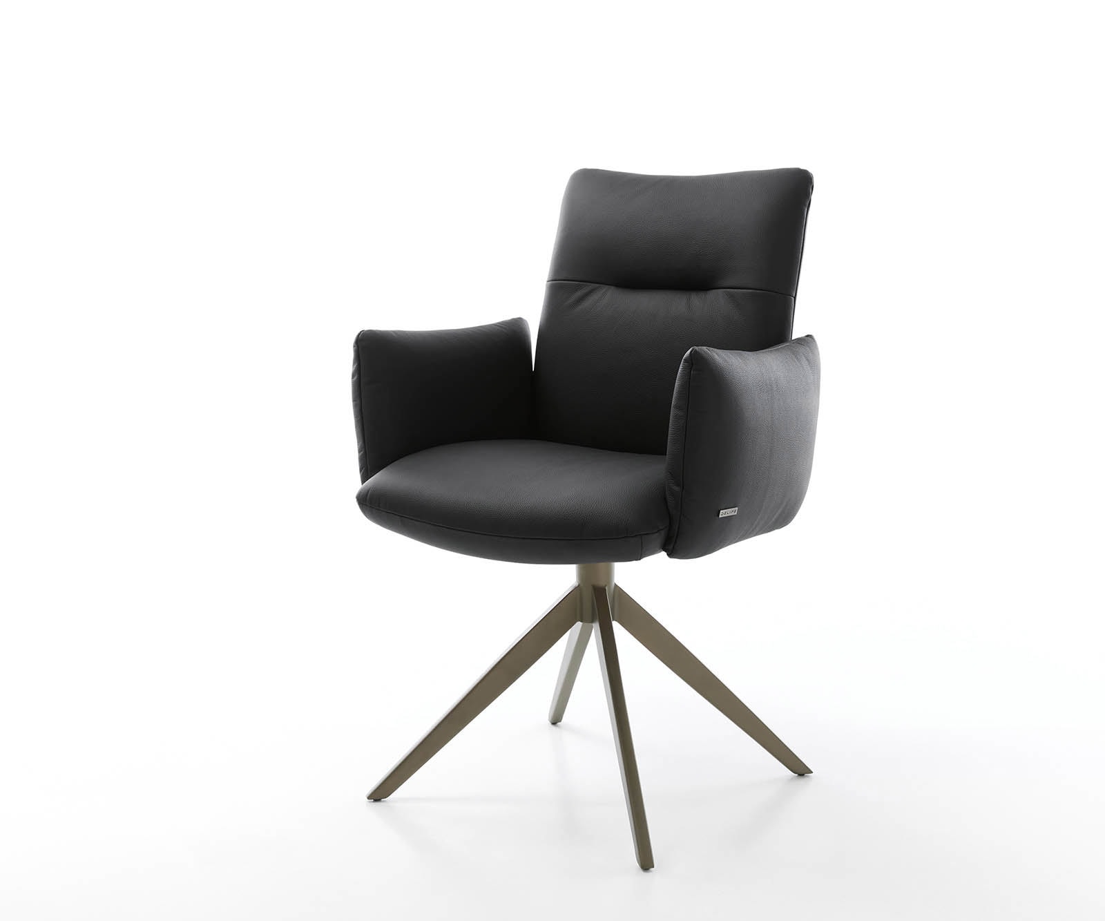 Drehstuhl Jova-Flex mit Armlehnen Echt-Leder Schwarz Kreuzgestell breit Effektfinish Titan 360° drehbar Taschenfederkern Drehstuhl Jova-Flex mit Armlehnen Echt-Leder Schwarz Kreuzgestell breit Effektfinish Titan 360° drehbar Taschenfederkern von DELIFE