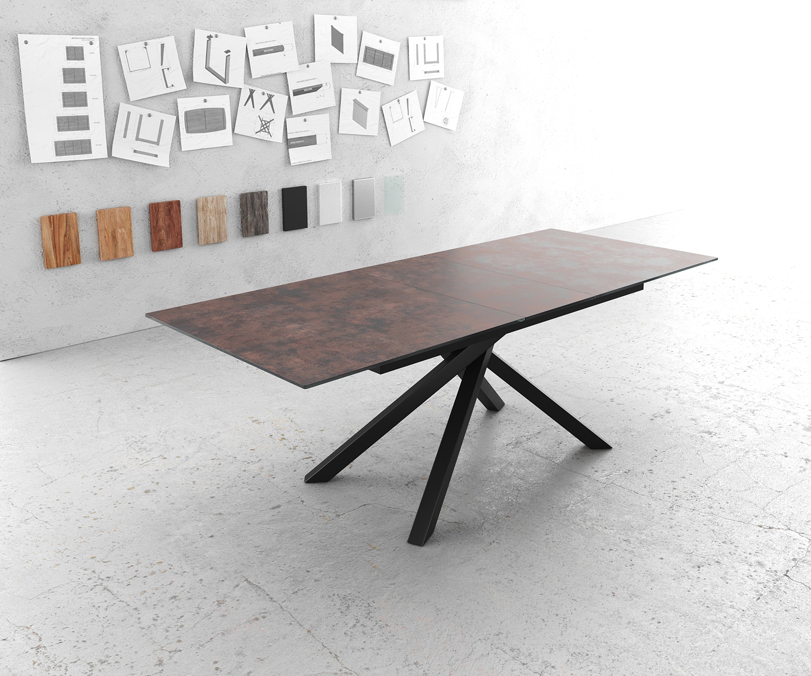 Esstisch Edge 180/220x90cm Glas Antique-braun Kreuzgestell Rechteck Schwarz Ausziehbar Esstisch Edge 180/220x90cm Glas Antique-braun Kreuzgestell Rechteck Schwarz Ausziehbar von DELIFE