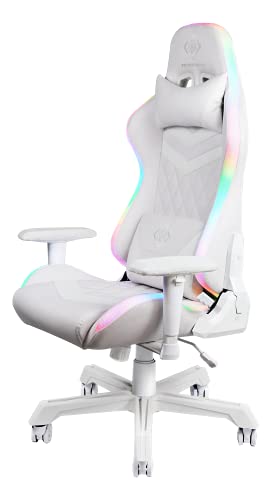 DELTACO GAMING WCH90 – Ergonomischer Gaming Stuhl mit LED (Kunstleder, RGB Beleuchtung, Kissen für Lenden und Nacken) – Weiß von DELTACO GAMING