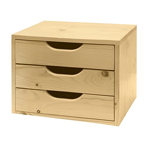 Schubladenbox Aufbewahrungsbox Holzbox Mini Kommode Ordnungsbox mit 3 Schubladen von DEMA