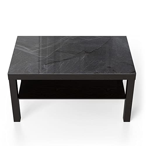DEQORI Glastisch | schwarz groß 90x50 cm | Motiv Schiefersteinoptik | ausgefallener Beistelltisch aus Glas | Hochglanz Couchtisch fürs Wohnzimmer | moderner Couch Tisch mit Design von DEQORI