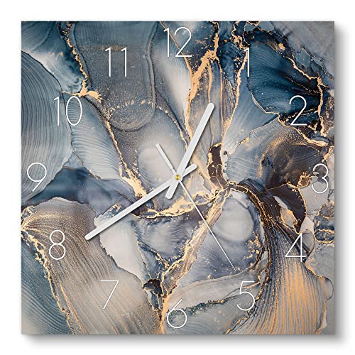 DEQORI Glasuhr | 30x30 cm | Motiv Marmor-Farbspiel mit Gold | ausgefallene leise Design Uhr aus Glas | Wanduhr für Wohnzimmer & Küche | Moderne Hingucker Uhr für die Wand von DEQORI