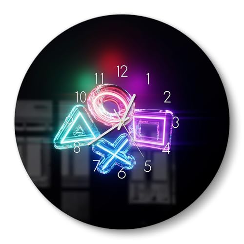 DEQORI Glasuhr | rund Ø 50 cm | Motiv Neon Gaming Symbole | große XXL Design Uhr aus Glas | leise Wanduhr für Wohnzimmer & Küche | Moderne Hingucker Uhr für die Wand DEQORI Glasuhr | rund Ø 50 cm | Motiv Neon Gaming Symbole | große XXL Design Uhr aus Glas | leise Wanduhr für Wohnzimmer & Küche | Moderne Hingucker Uhr für die Wand von DEQORI