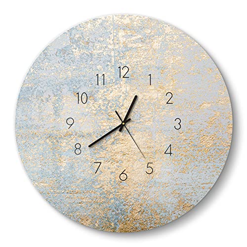 DEQORI Glasuhr | rund Ø 50 cm | Motiv Wand mit Gold-Struktur | große XXL Design Uhr aus Glas | leise Wanduhr für Wohnzimmer & Küche | Moderne Hingucker Uhr für die Wand von DEQORI