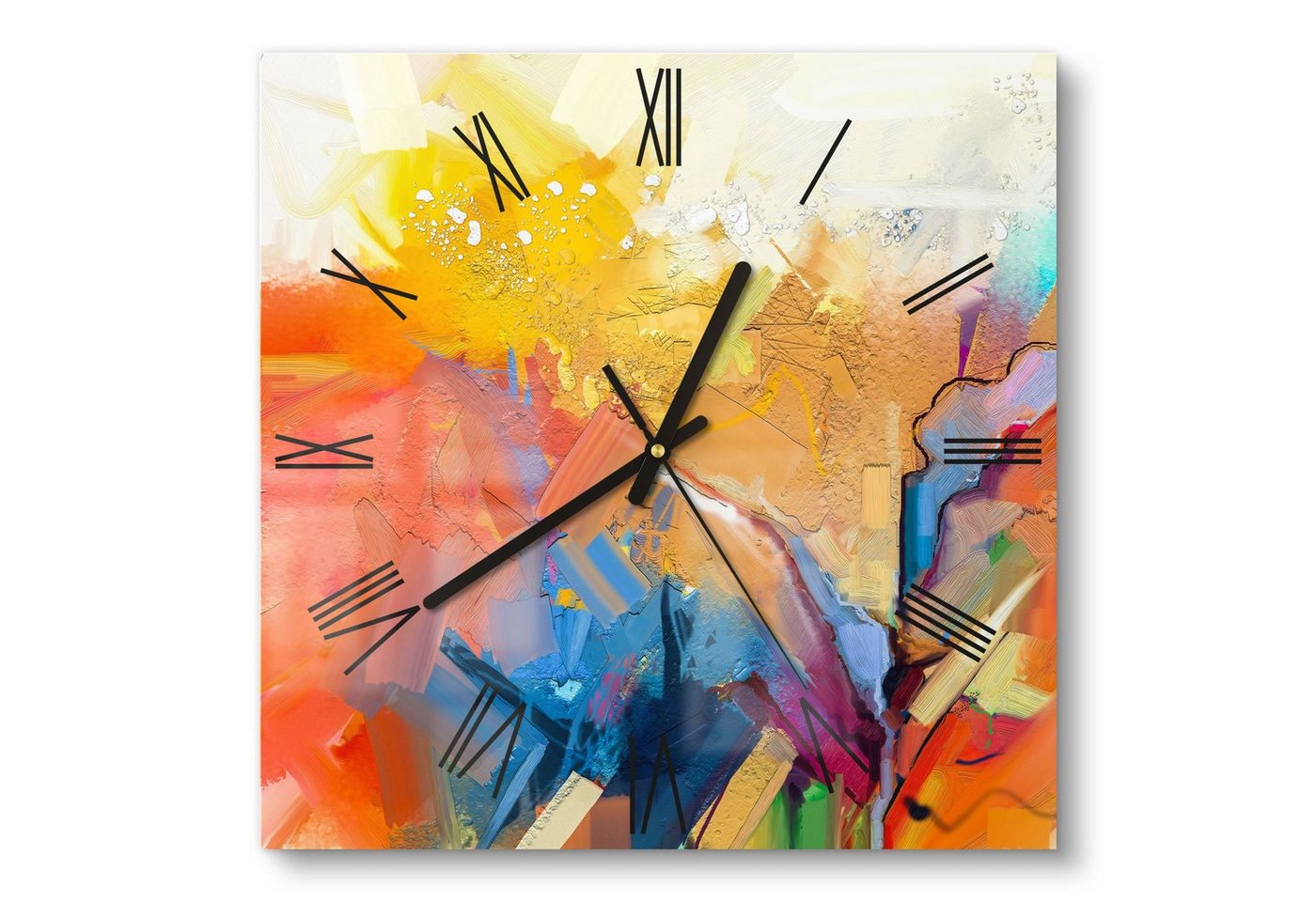 DEQORI Wanduhr 'Farbenreiches Ölgemälde' (Glas Glasuhr modern Wand Uhr Design Küchenuhr) von DEQORI