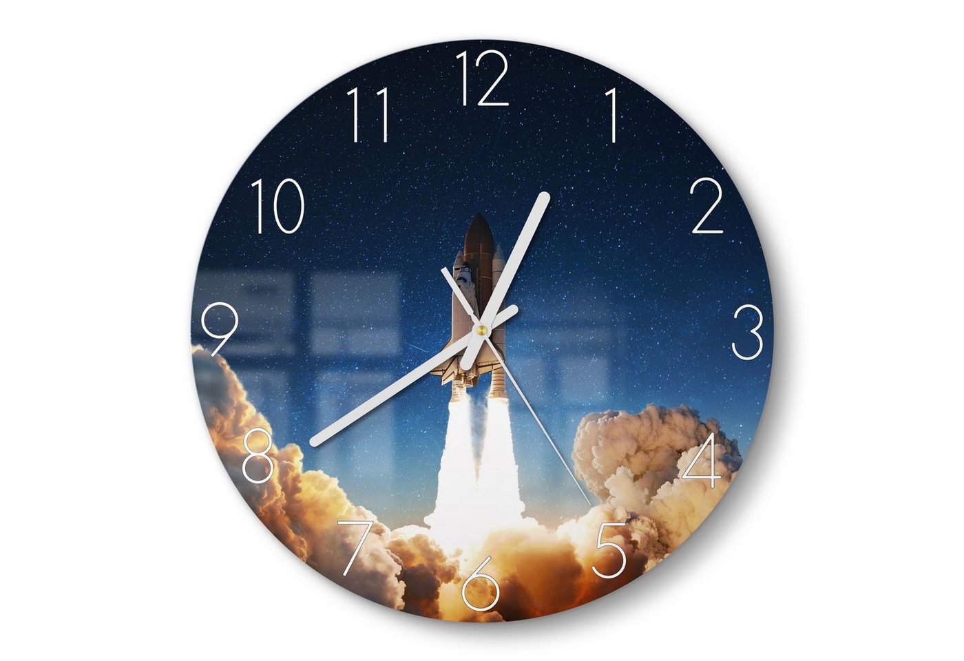 DEQORI Wanduhr 'Raketenstart ins All' (Glas Glasuhr modern Wand Uhr Design Küchenuhr) von DEQORI