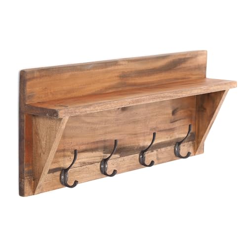 DESIGN DELIGHTS RUSTIKALE WANDGARDEROBE MIT Regal Vintage | 60x26x10cm (BxHxT), Recyclingholz | Wandregal mit 8 Kleiderhaken, Flurgarderobe, Hakenleiste | Farbe: 01 Natur-Vintage von DESIGN DELIGHTS