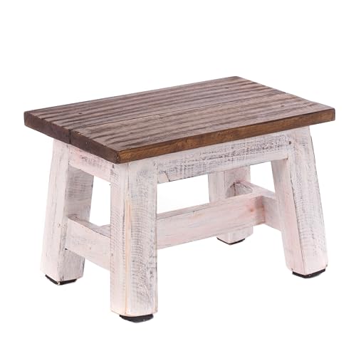 DESIGN DELIGHTS Holz HOCKER Monte | 30x20x21 cm (BxTxH), Mahagoni Massivholz | Rustikaler Blumenhocker, Pflanzenhocker, Beistellhocker, Dekohocker, Schemel | Farbe: 05 weiß-Natur von DESIGN DELIGHTS