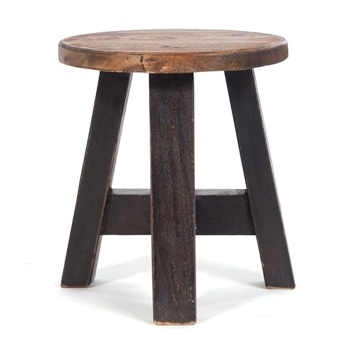 DESIGN DELIGHTS RUSTIKALER Holz SITZHOCKER Bern | 23x20x20cm (HxBxT), Mahagoni massiv | Schemel, Holzhocker, Beistelltisch, Pflanzenhocker | Farbe: 04 schwarz-Natur von DESIGN DELIGHTS