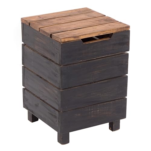 DESIGN DELIGHTS RUSTIKALER Holz HOCKER Storage 50 | 50x35x35cm (HxBxT), Mahagoni Recyclingholz, massiv | Klappbox, Wäschekorb, Badhocker, Wäschetruhe | Farbe: 04 schwarz-Natur von DESIGN DELIGHTS