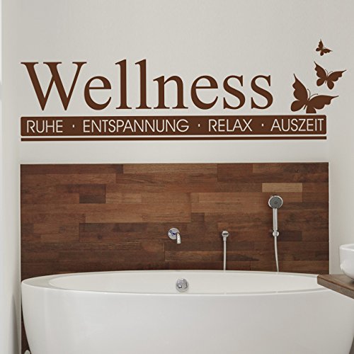 DESIGNSCAPE® Wandtattoo Wellness Entspannung Auszeit Ruhe Relax mit Schmetterlingen | Farbe: braun | Größe: mittel (100 x 31 cm) von DESIGNSCAPE