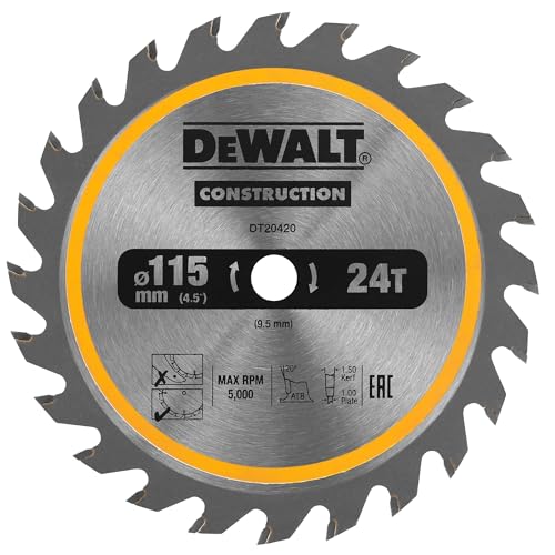 Dewalt Bau-Kreissägeblatt Construction für Akku-Handkreissäge DT20420 (115/9,5mm 24WZ, 20° Zahnwinkel, 1,5mm Schnittbreite, für den universalen Einsatz, mit Nail Tough zum Sägen von Holz mit Nägeln) Dewalt Bau-Kreissägeblatt Construction für Akku-Handkreissäge DT20420 (115/9,5mm 24WZ, 20° Zahnwinkel, 1,5mm Schnittbreite, für den universalen Einsatz, mit Nail Tough zum Sägen von Holz mit Nägeln) von DEWALT
