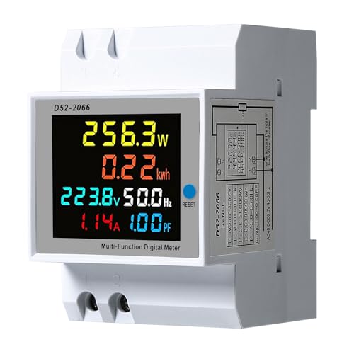 DEWIN Digitaler Stromzähler, Wechselstromzähler Hutschiene Energiezähler LCD Einphasen-Energiemessgerät Strom Spannung Leistung KWH Messgerät 6 in 1 AC 40-300V Digitales Energiekostenmessgerät von DEWIN