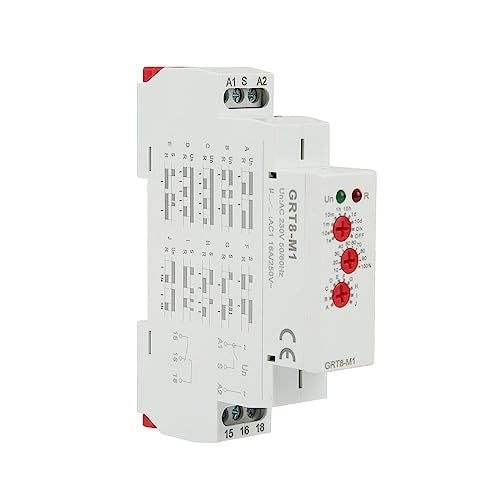 DEWIN Zeitrelais 12V,AC/DC 12V-240V Zeitverzögerungsrelais GRT8-M1 Multifunktional Zeitrelais Verzögerungszeitrelais mit 10 Funktionen für Industrieanlagen Lichtsteuerung DIN-Schienenmontage von DEWIN