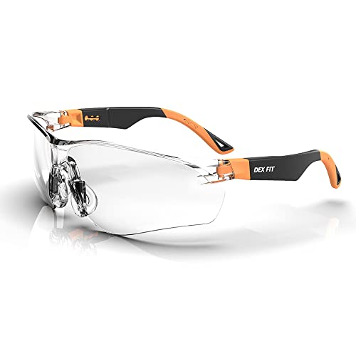 DEX FIT Schutzbrille Arbeitsschutzbrille SG210, Z87 Augenschutz Schutzbrille, Beschlag- und Kratzfest, Verstellbar für Damen und Herren, UV Brille (Schwarzer und Oranger Rahmen, Klare Gläser) von DEX FIT