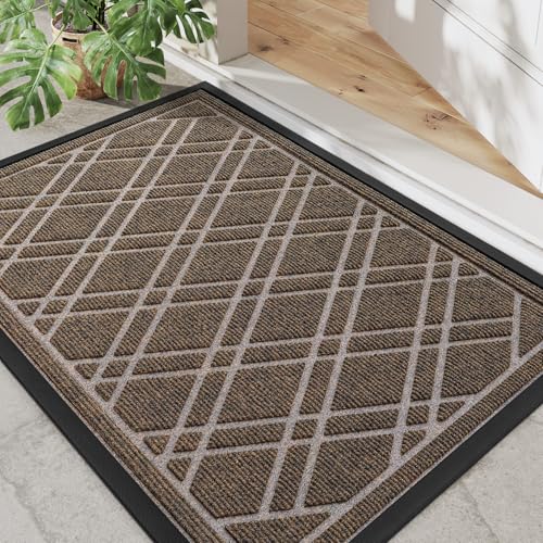 DEXI Fußmatte Außen 40 x 60 cm, waschbar Schmutzfangmatte, rutschfeste Fussmatte für Innen & Außen, Fussmatten Haustür Wasserdicht Türmatte für Eingang, Flur, Terrassentür- Braun von DEXI