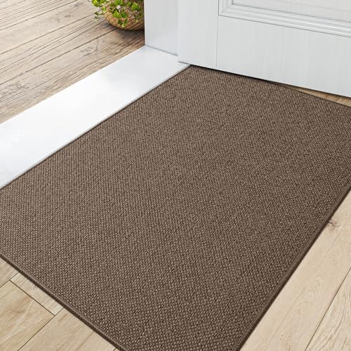 DEXI Fußmatte Innen 60 x 90cm, rutschfest Schmutzfangmatte, waschbar Fussmatte, Dünne Eingangstürmatte, Strapazierfähige Türmatte für Innenbereich, Braun von DEXI