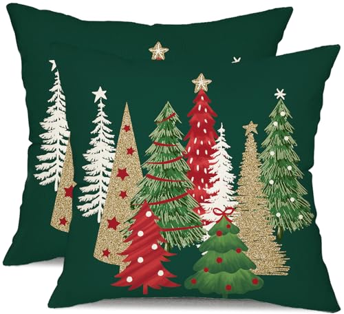 DFXSZ Weihnachts-Kissenbezüge, 45,7 x 45,7 cm, 2 Stück, Weihnachtsbaum, dekorative grüne Dekokissen, Winter-Weihnachtsdekoration für Zuhause, Couch, 50 von DFXSZ