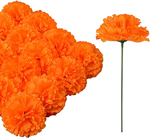 Seide Nelke Blume, 50 künstliche Blumen, Verwendet für Hochzeitsdekoration DIY Handgemachte Blumen, Nelke Blume Durchmesser 3,5 Zoll und 6 Zoll Stiel (Dunkelorange) von DH EYB