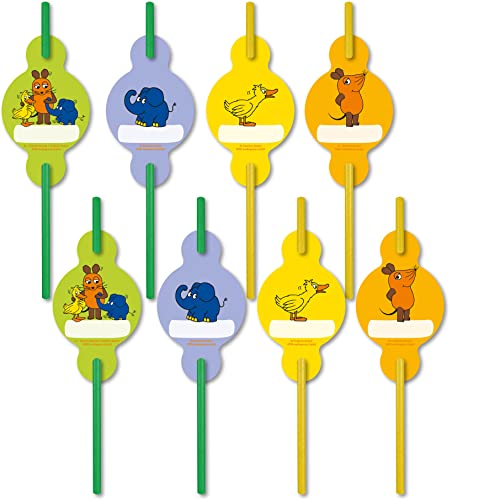 DH-Konzept 8 Papier-Trinkhalme * DIE MAUS * mit Namensaufstecker für Kinderparty und Kindergeburtstag | Die Sendung Strohhalme Straws Party Set von DH-Konzept