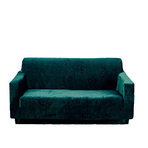 DH-Link Stretch-Sofabezug Samt Plüsch Sofa Schonbezug Anti-Rutsch Couchbezug 1 Stück Schonbezug Abschnitt Sofaschutzbezug, Dunkelgrün (2 Sitzer/127 ~ 160 cm) von DH-Link