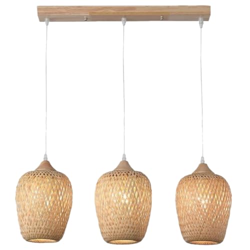 DHGIE Bambus Deckenlampe Boho Hängelampe Rattan Lampenfassung Höhenverstellbar Deckenlampe Gewebte Lampenschirm Hängeleuchte Das Küche Schlafzimmer Cafe Esszimmer Lampe Hängend E27*3 von DHGIE