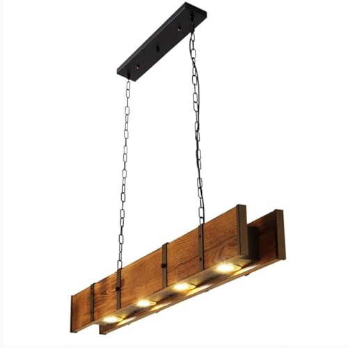 Retro Hängelampe Industrieller Stil Hölzernes 48W LED Pendelleuchte Altes Handwerk Vintage Esstischlampe Kücheninsel Restaurant Bar Decken Hängeleuchte,Höhe Frei Einstellbar, Ø100cm von DHGIE