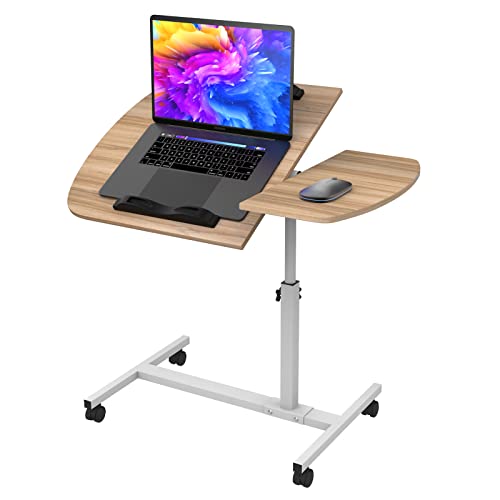 DHHOZAMZ 60x40cm Laptoptisch mit Rollen, Laptopständer Computertisch Höhenverstellbarer 61.5-96.5cm, Klappbarer Computertisch Klapptisch Mobiler Beistelltisch Schreibtisch PC Tisch für Büro, Holz von DHHOZAMZ