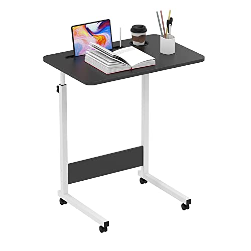 DHHOZAMZ 60x40cm Laptoptisch mit Rollen, Stopp-Leisten Tablet-Schlitz und Cup Slot, Laptoptisch Höhenverstellbarer 69-90 cm, Schreibtisch Computertisch Mobiler Stehtisch 360 Drehbaren, Schwarz von DHHOZAMZ