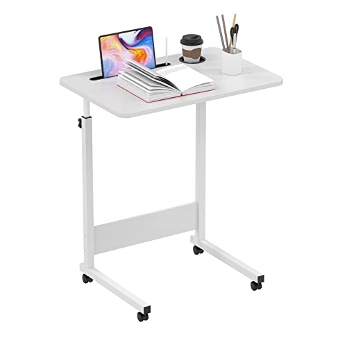 DHHOZAMZ 60x40cm Laptoptisch mit Rollen, Stopp-Leisten Tablet-Schlitz und Cup Slot, Laptoptisch Höhenverstellbarer 69-90 cm, Schreibtisch Computertisch Mobiler Stehtisch 360 Drehbaren Tischplatte,Weiß von DHHOZAMZ