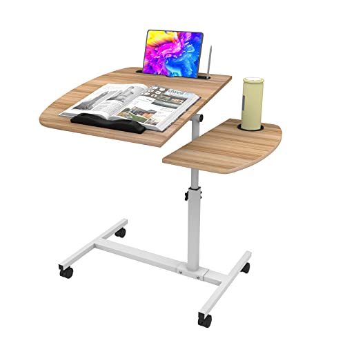 DHHOZAMZ 60x40cm Laptoptisch mit Tastaturablage, Schreibtisch Höhenverstellbar 69-90 cm mit Rollen, Stopp-Leisten Tablet-Schlitz und Cup Slot, Laptoptisch Schreibtisch Computertisch Mobiler, Holz von DHHOZAMZ