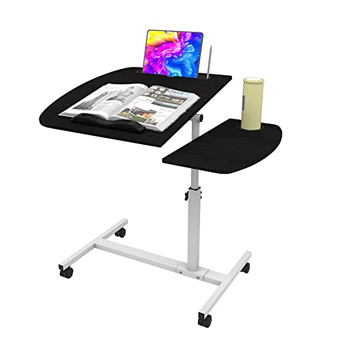 DHHOZAMZ 60x40cm Laptoptisch mit Tastaturablage, Schreibtisch Höhenverstellbar 69-90 cm mit Rollen, Stopp-Leisten Tablet-Schlitz und Cup Slot, Laptoptisch Schreibtisch Computertisch Mobiler,Schwarz von DHHOZAMZ