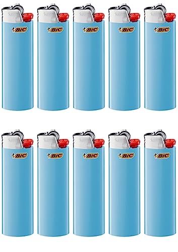 BIC J26 Maxi Original Feuerzeug einfarbig/Gemischt Kindersicherung BIC Ständer BIC Aufsteller Inkl. Gratis Dhobia Aromakarte (Hellblau, 10) von DHOBIA