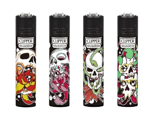 Clipper® Feuerzeuge - 4er Set + Crystal Balls (Skulls N Flowers) von DHOBIA