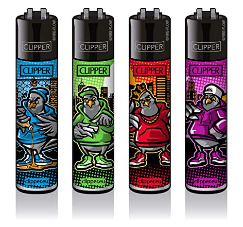 Clipper® Feuerzeuge - 4er Sets -neuste Kollektion + 1x Dhobia Gratis Clipper (Dope Birds) LMC105 von DHOBIA