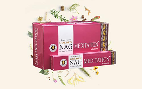 Golden Nag Verschiedene Düfte Original aus Indien Handgerollt Meditation Entspannung Aromatisch GRATIS Räucherstäbchen Halter (Meditation, 3) von DHOBIA