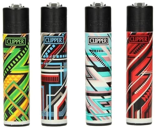 Original Clipper Classic Feuerzeuge 4er Set 2022 + 1 Clipper DHOBIA Feuerzeug GRATIS (Geometrical Lines) von DHOBIA