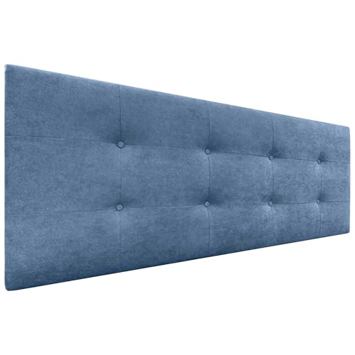 DHOME Kopfteil, gepolstertes Bett Kopfteil 8cm dick. Gepolstertes Kopfteil ACUALINE Stoff und Kunstleder. Bett-Kopfteile (Stoff Blau, 145cm (Betten 120/135/140)) von DHOME