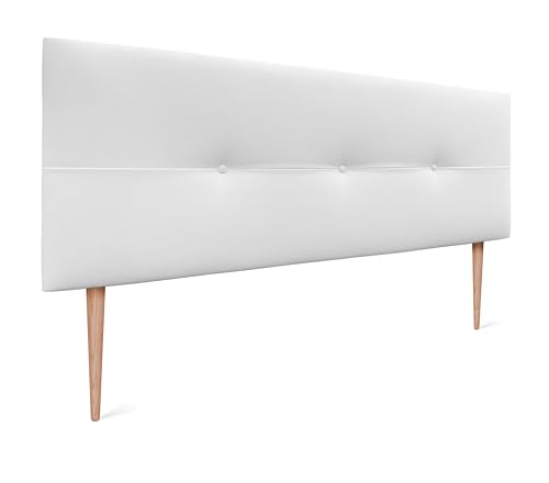 DHOME Kopfteil aus Kunstleder oder Stoff AQUALINE Pro Kopfteil Polsterkopfteil Luxusbett (Stoff Weiß, 160x105cm Mit Füßen (Betten 150/160)) von DHOME